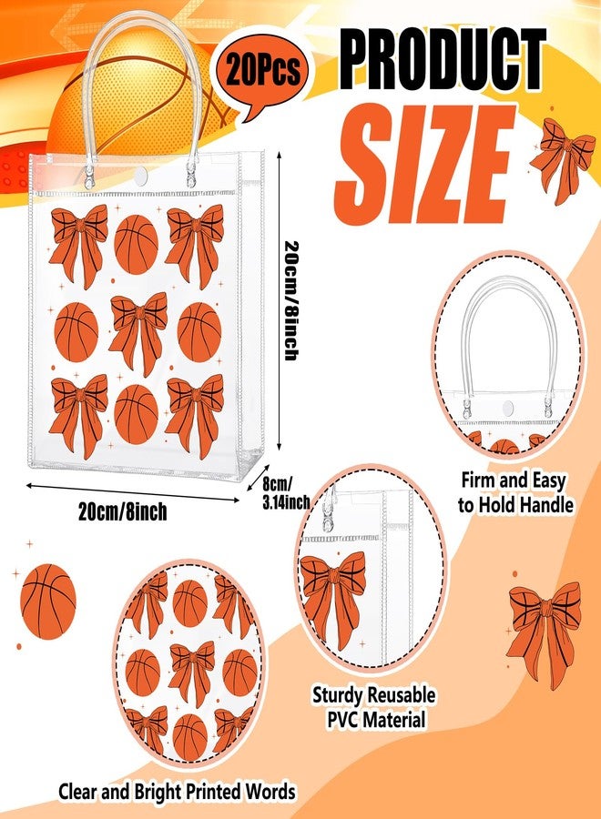 Chivertion 20 Pcs Basketball Party Favors Basketball Snack Bags 8 x 8 x 3 Inch Valentine Bow Gift Treat Bags with Handle for Team Party Supplies Birthday Gifts - Image 2